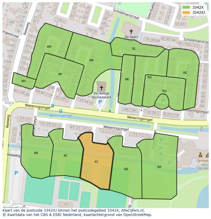 Afbeelding van het postcodegebied 3342 XJ op de kaart.
