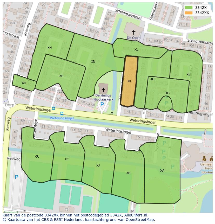 Afbeelding van het postcodegebied 3342 XK op de kaart.