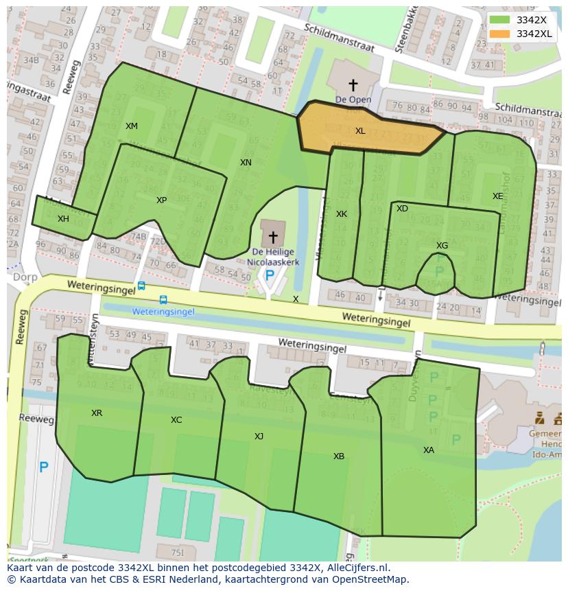 Afbeelding van het postcodegebied 3342 XL op de kaart.