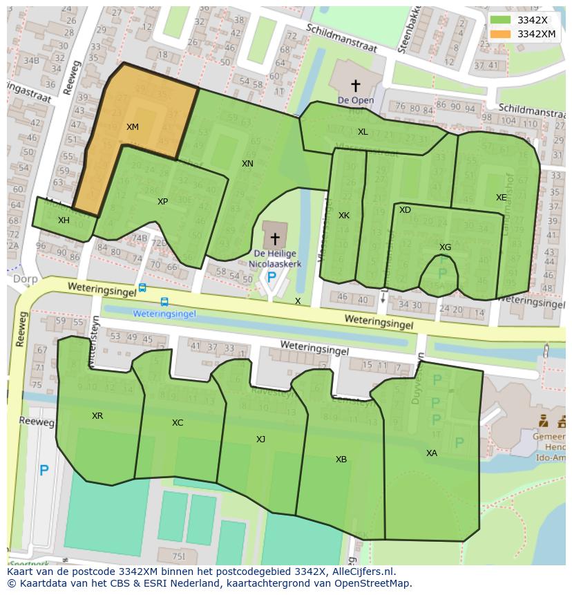 Afbeelding van het postcodegebied 3342 XM op de kaart.