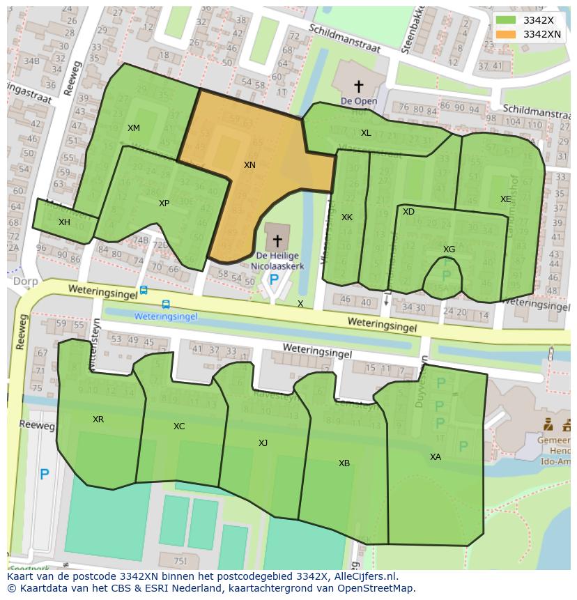 Afbeelding van het postcodegebied 3342 XN op de kaart.