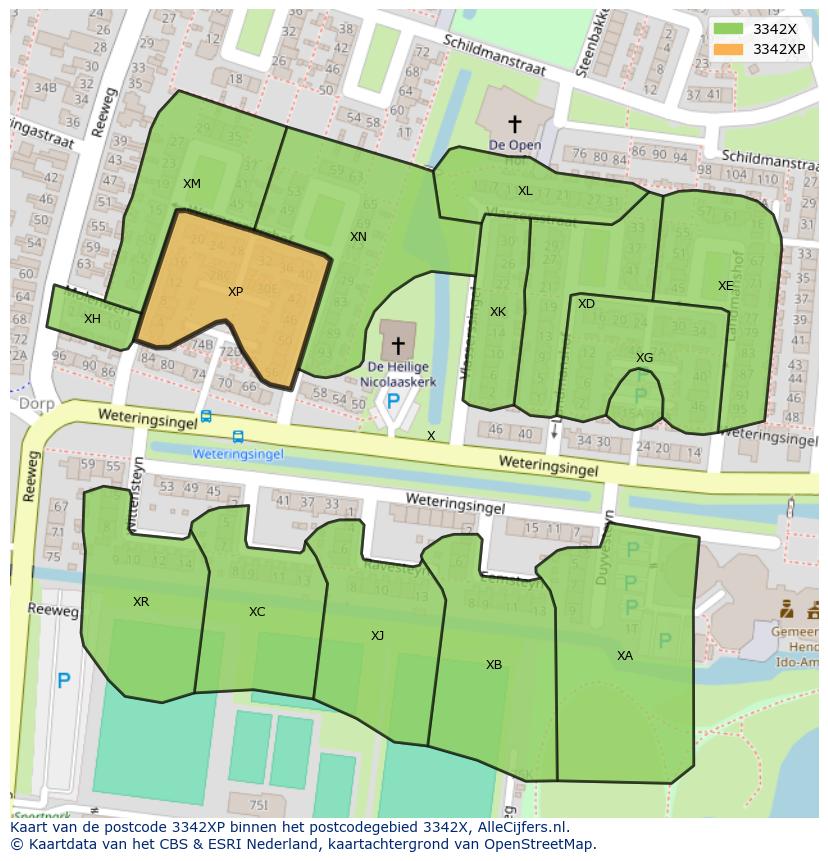 Afbeelding van het postcodegebied 3342 XP op de kaart.