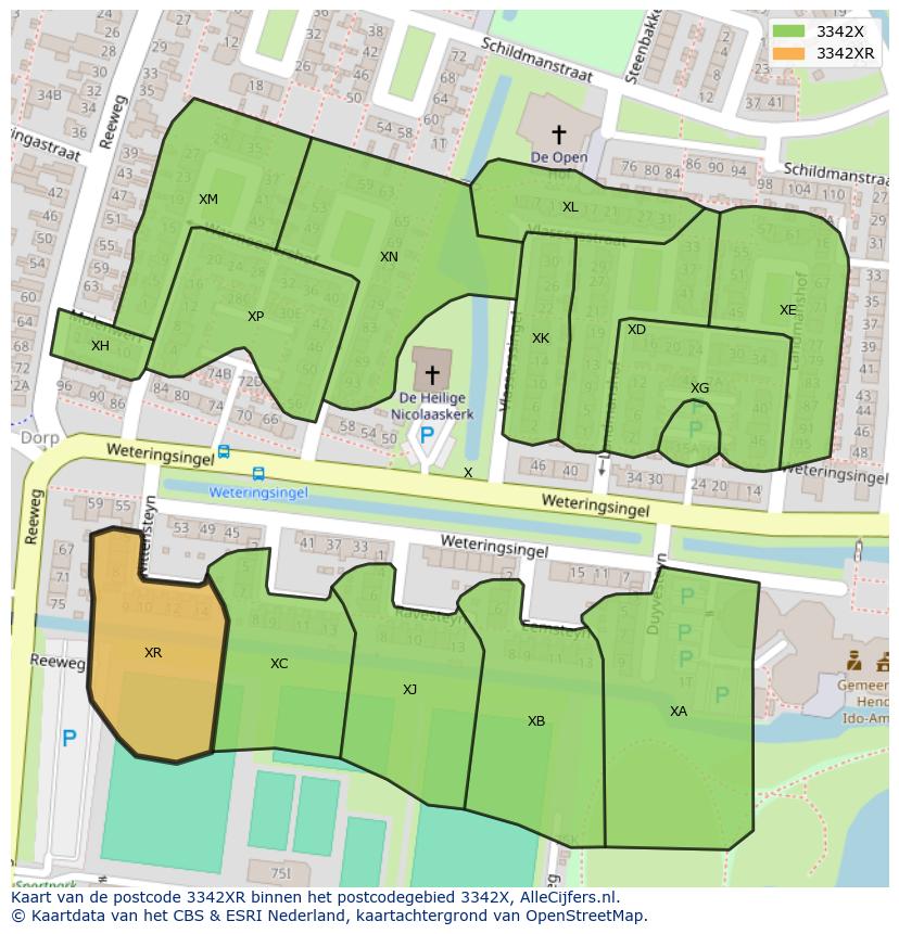 Afbeelding van het postcodegebied 3342 XR op de kaart.