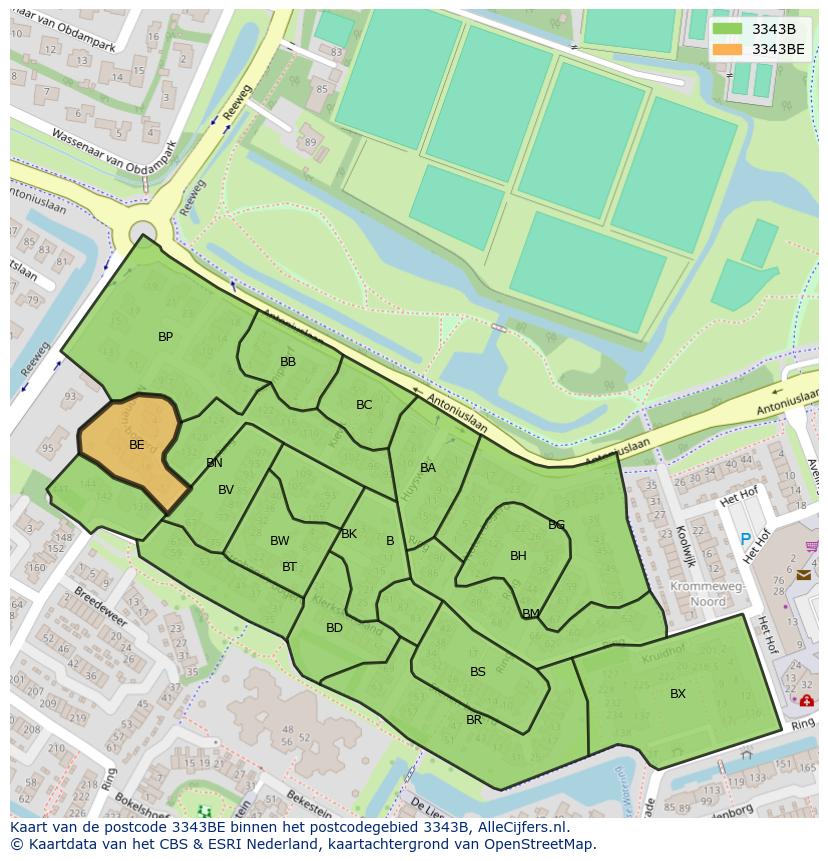 Afbeelding van het postcodegebied 3343 BE op de kaart.