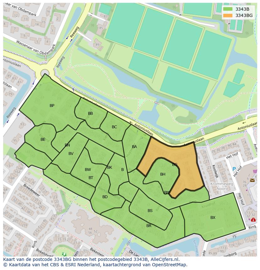 Afbeelding van het postcodegebied 3343 BG op de kaart.