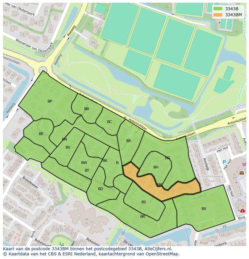 Afbeelding van het postcodegebied 3343 BM op de kaart.
