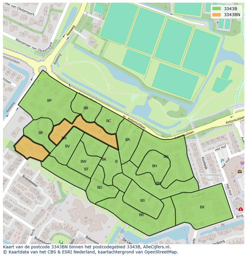 Afbeelding van het postcodegebied 3343 BN op de kaart.