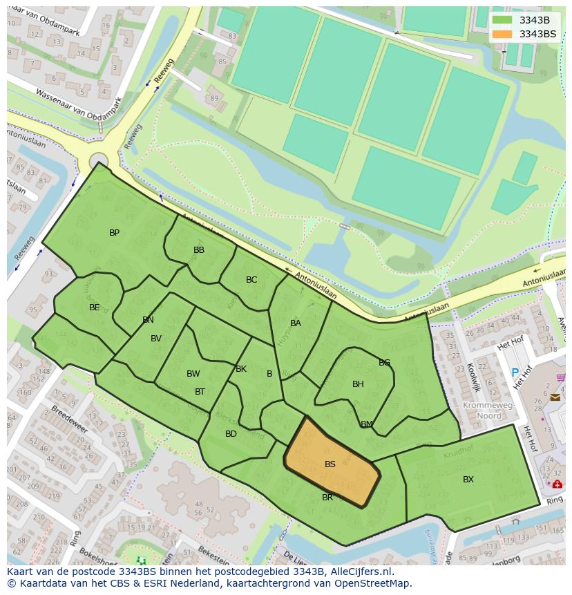 Afbeelding van het postcodegebied 3343 BS op de kaart.
