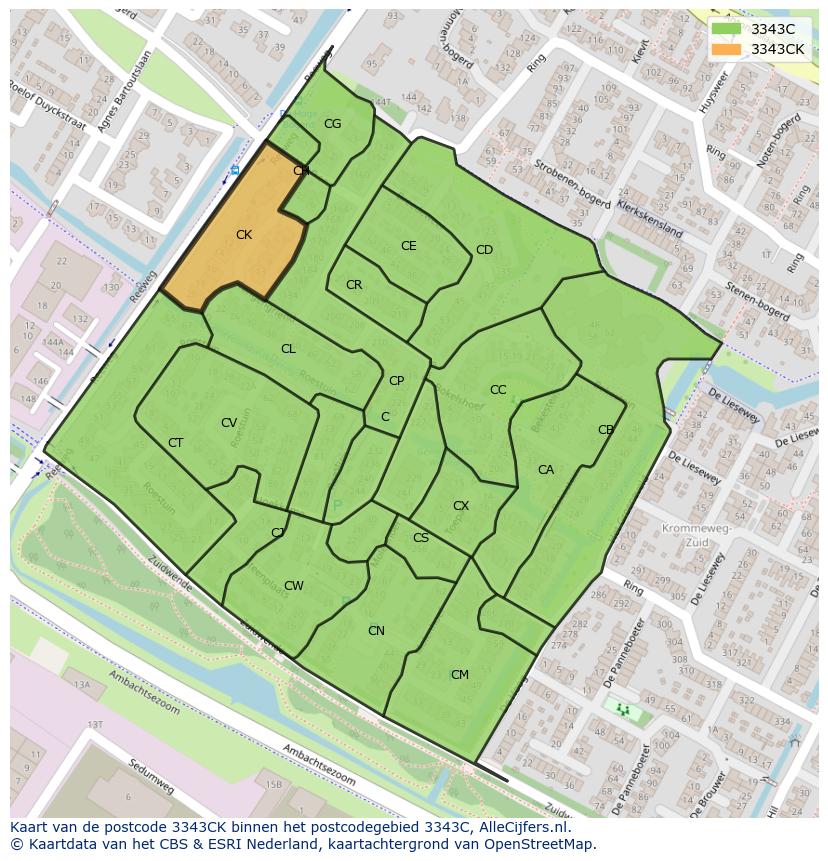 Afbeelding van het postcodegebied 3343 CK op de kaart.
