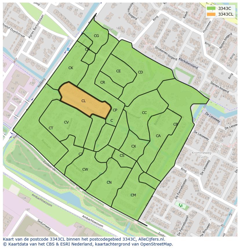 Afbeelding van het postcodegebied 3343 CL op de kaart.