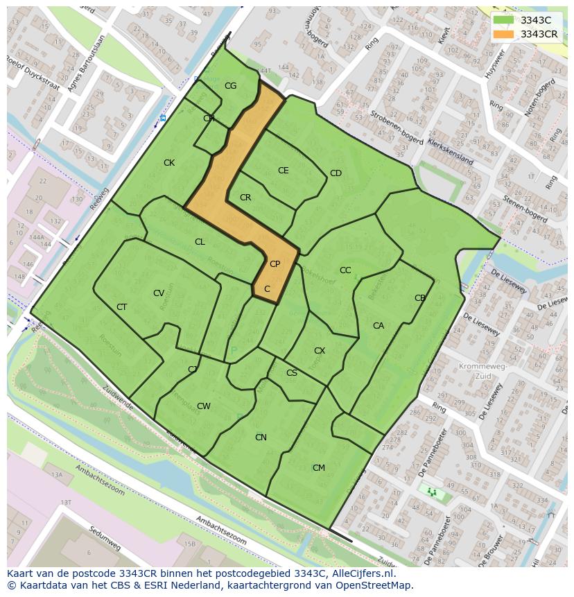 Afbeelding van het postcodegebied 3343 CR op de kaart.