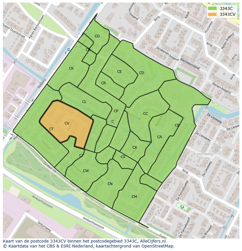 Afbeelding van het postcodegebied 3343 CV op de kaart.