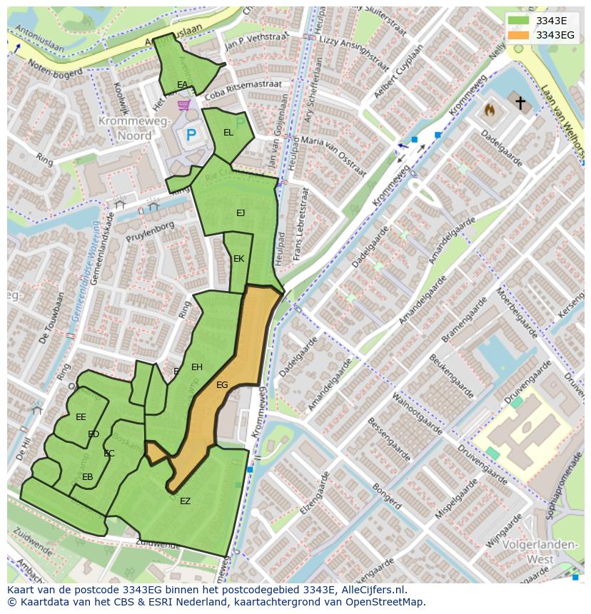 Afbeelding van het postcodegebied 3343 EG op de kaart.