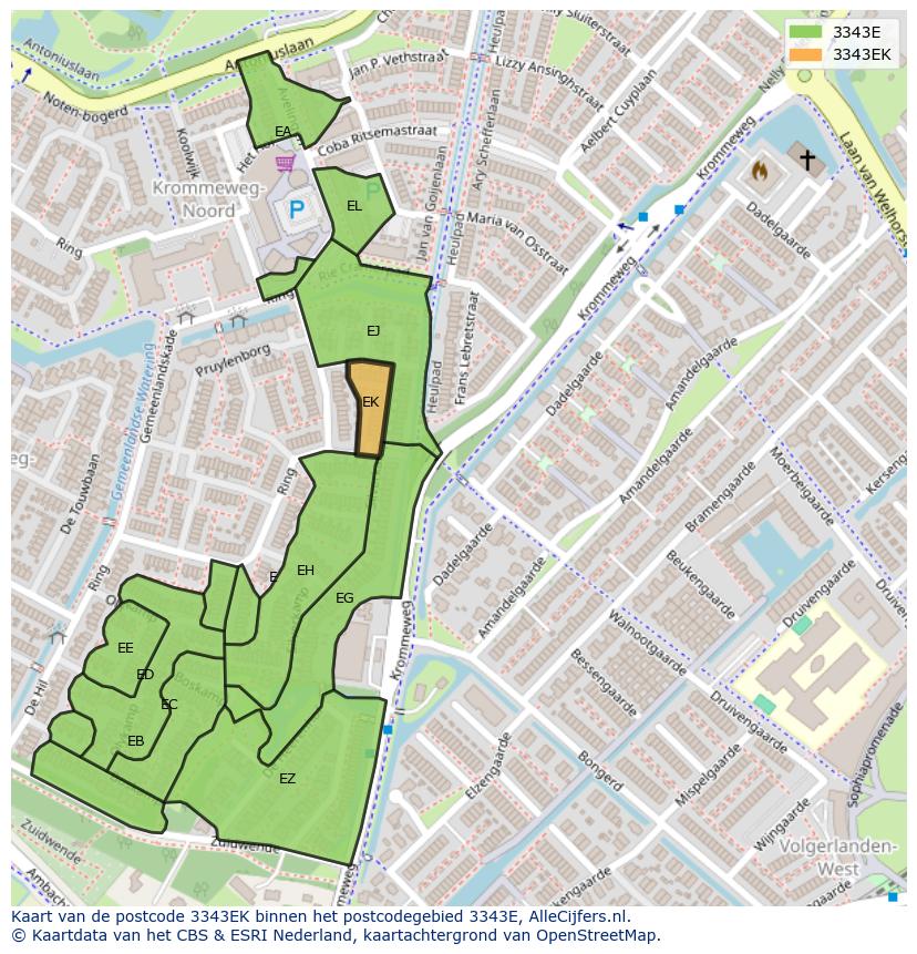 Afbeelding van het postcodegebied 3343 EK op de kaart.