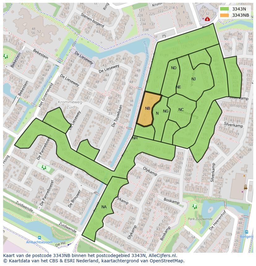 Afbeelding van het postcodegebied 3343 NB op de kaart.