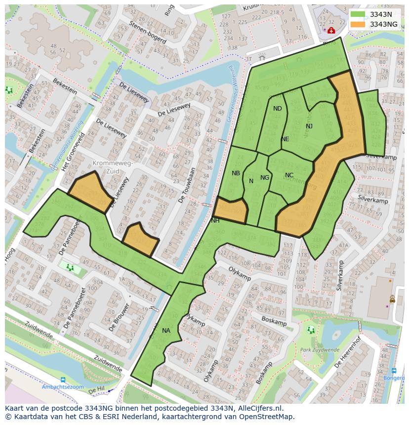 Afbeelding van het postcodegebied 3343 NG op de kaart.