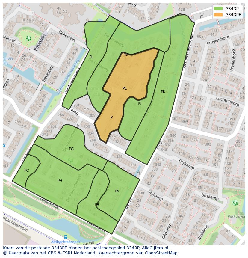 Afbeelding van het postcodegebied 3343 PE op de kaart.
