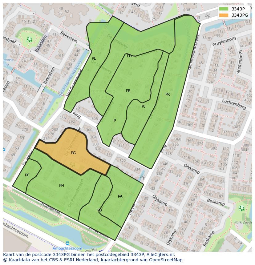 Afbeelding van het postcodegebied 3343 PG op de kaart.
