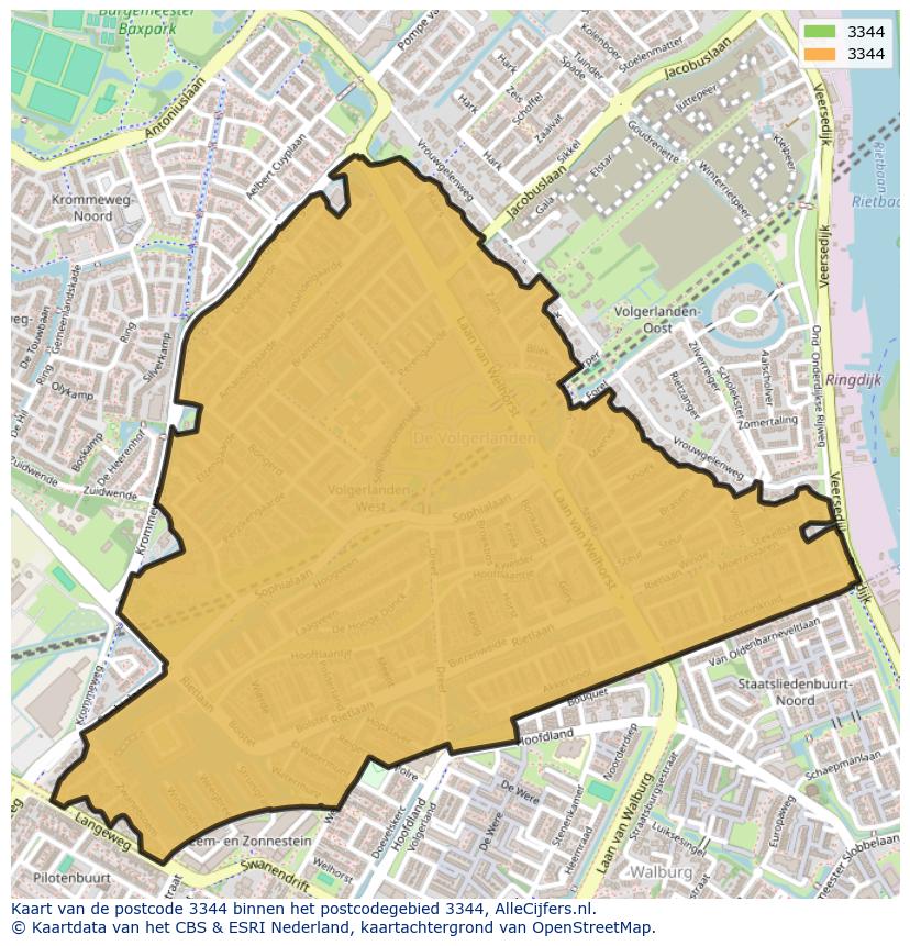 Afbeelding van het postcodegebied 3344 op de kaart.