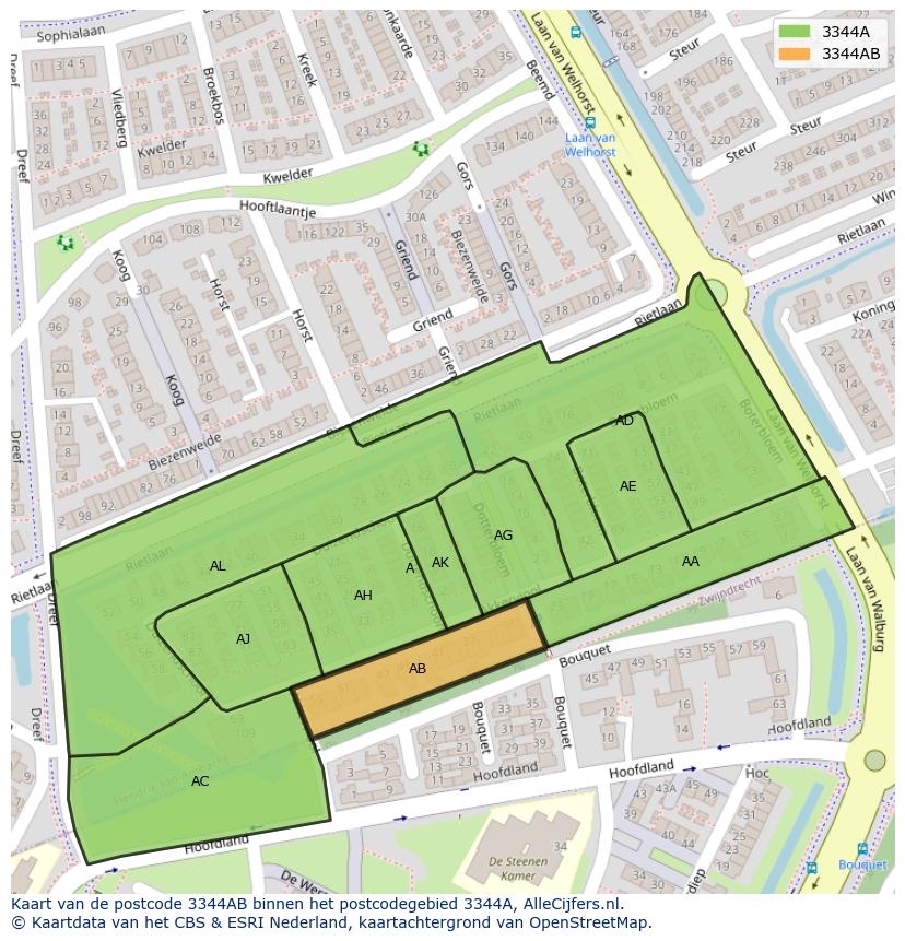 Afbeelding van het postcodegebied 3344 AB op de kaart.