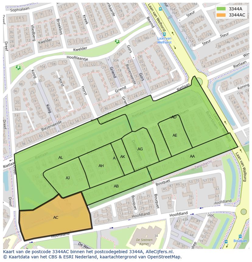 Afbeelding van het postcodegebied 3344 AC op de kaart.