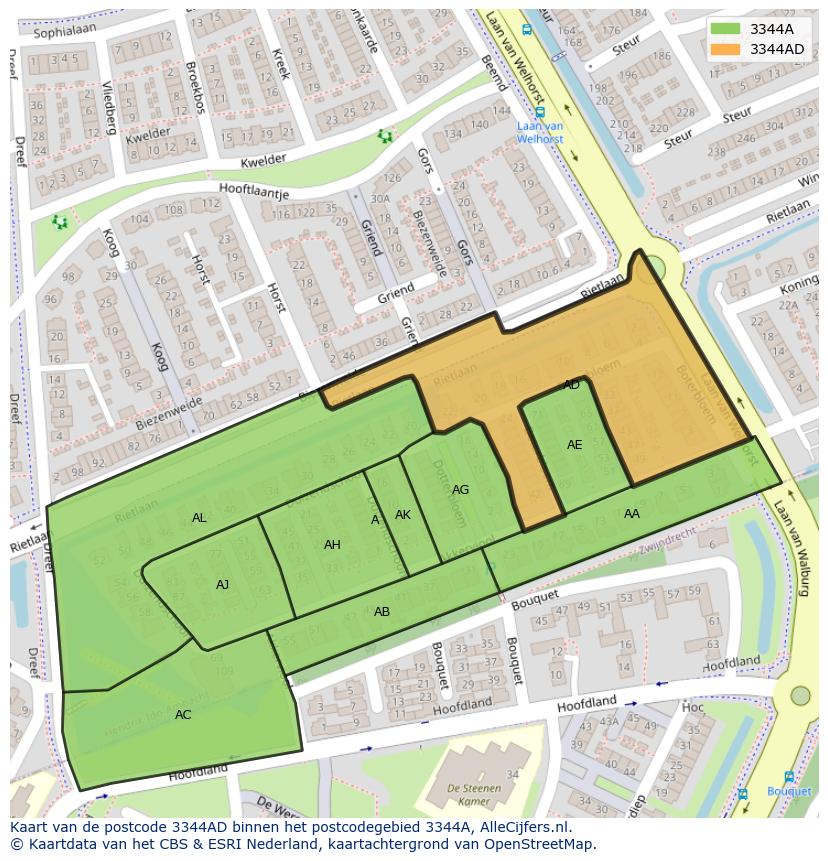 Afbeelding van het postcodegebied 3344 AD op de kaart.