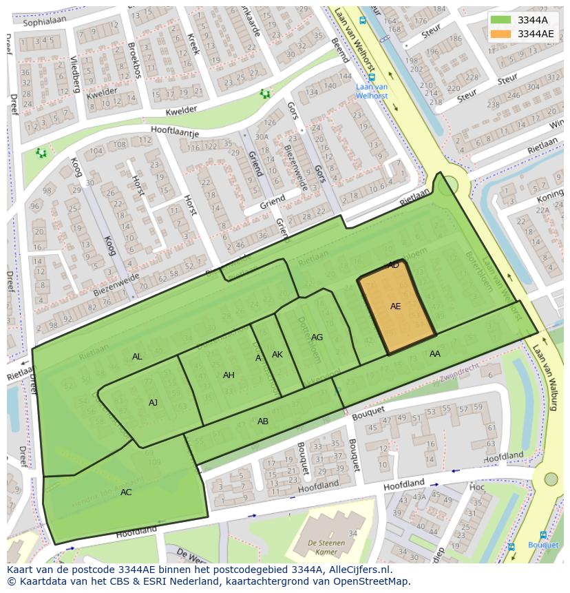 Afbeelding van het postcodegebied 3344 AE op de kaart.