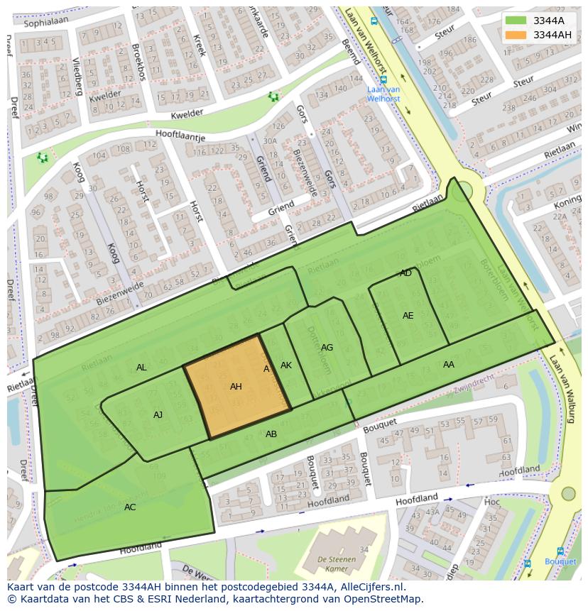 Afbeelding van het postcodegebied 3344 AH op de kaart.