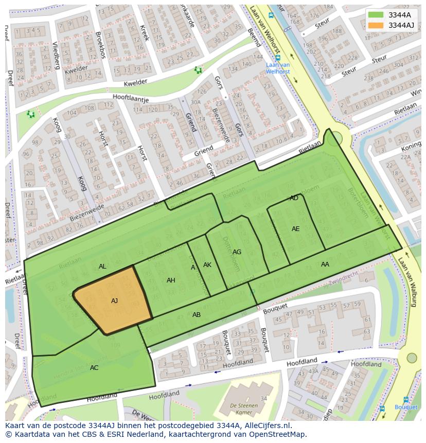 Afbeelding van het postcodegebied 3344 AJ op de kaart.