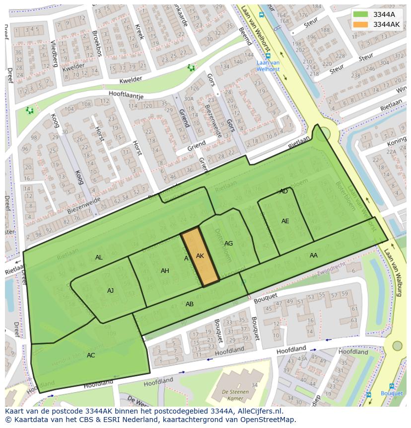 Afbeelding van het postcodegebied 3344 AK op de kaart.