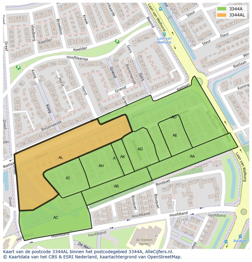Afbeelding van het postcodegebied 3344 AL op de kaart.