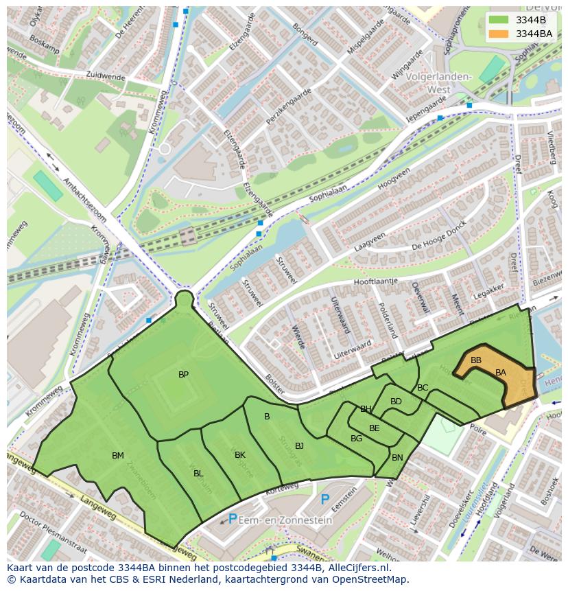 Afbeelding van het postcodegebied 3344 BA op de kaart.