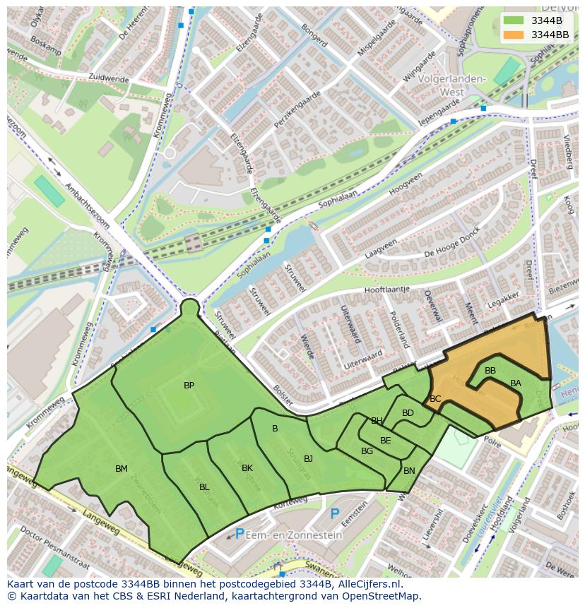 Afbeelding van het postcodegebied 3344 BB op de kaart.