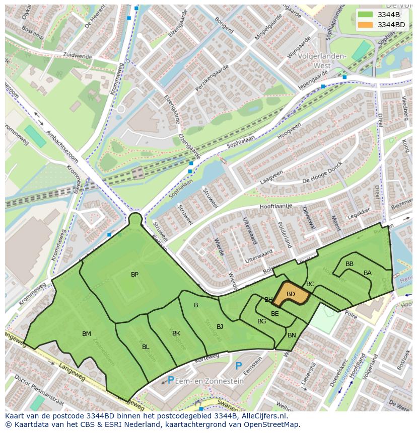 Afbeelding van het postcodegebied 3344 BD op de kaart.
