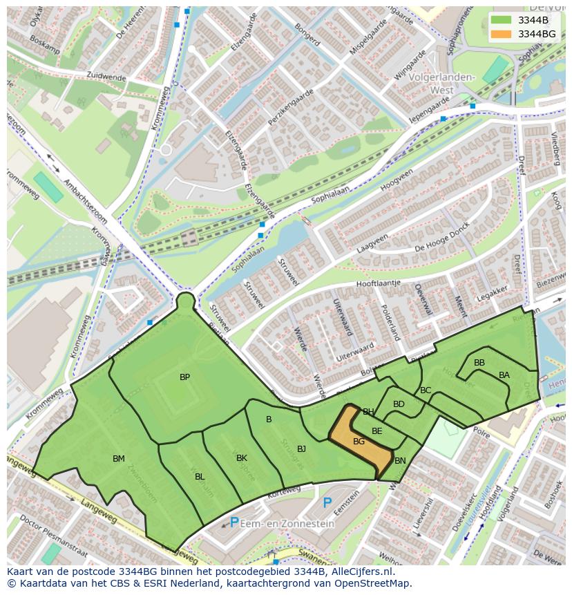 Afbeelding van het postcodegebied 3344 BG op de kaart.