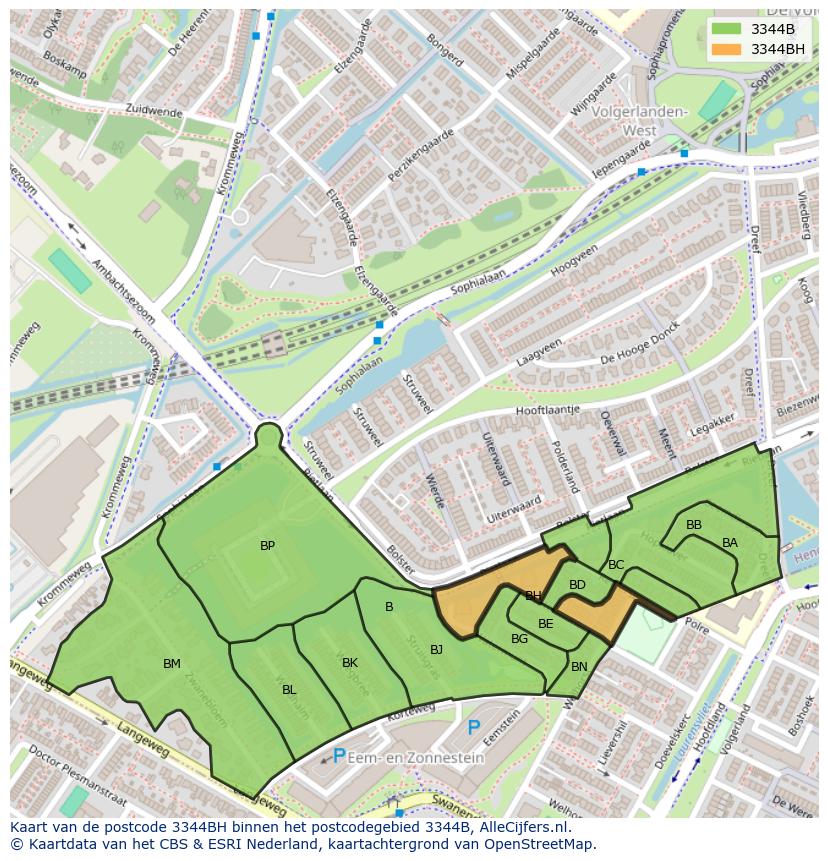 Afbeelding van het postcodegebied 3344 BH op de kaart.
