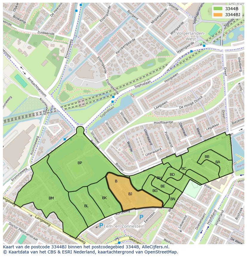 Afbeelding van het postcodegebied 3344 BJ op de kaart.