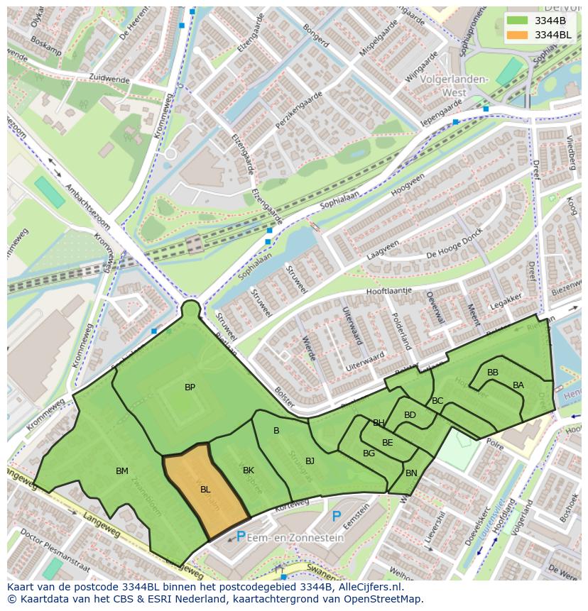 Afbeelding van het postcodegebied 3344 BL op de kaart.
