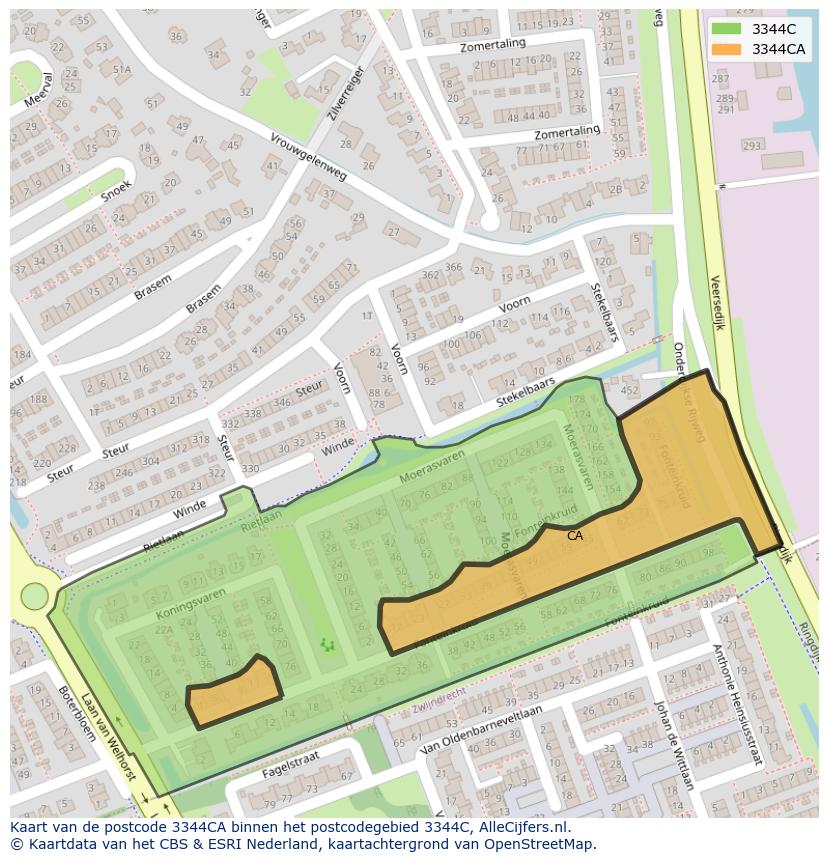 Afbeelding van het postcodegebied 3344 CA op de kaart.