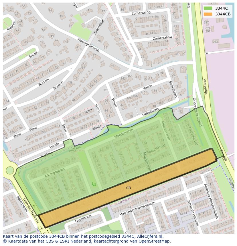 Afbeelding van het postcodegebied 3344 CB op de kaart.