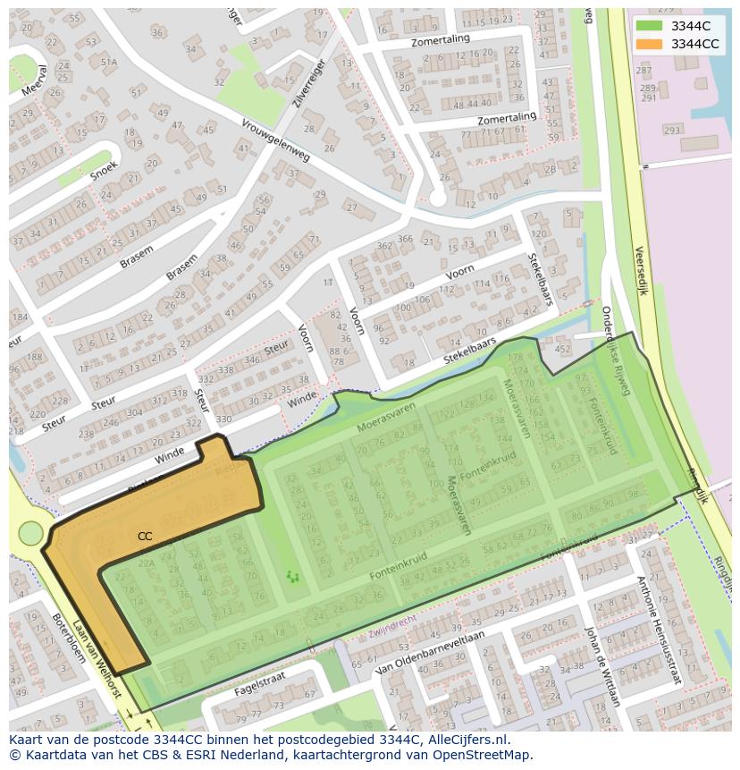 Afbeelding van het postcodegebied 3344 CC op de kaart.