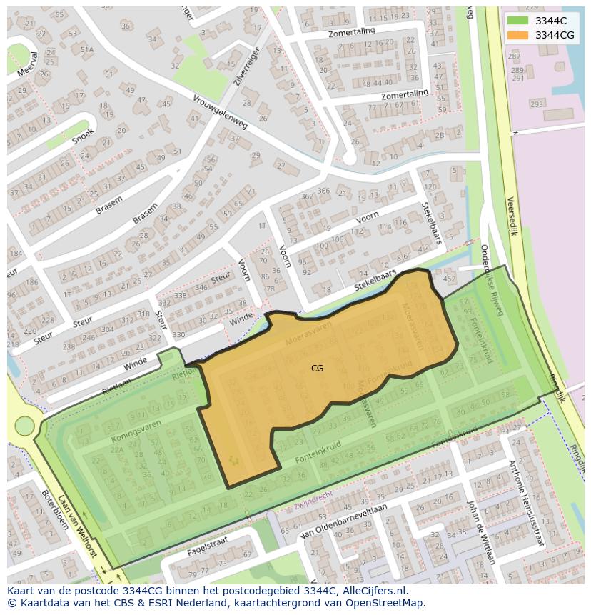 Afbeelding van het postcodegebied 3344 CG op de kaart.