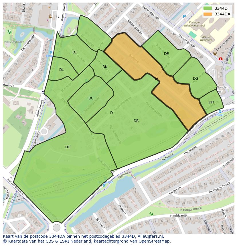 Afbeelding van het postcodegebied 3344 DA op de kaart.