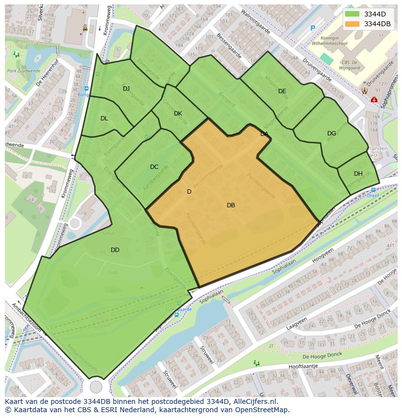 Afbeelding van het postcodegebied 3344 DB op de kaart.