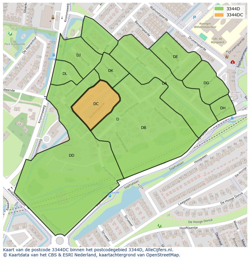 Afbeelding van het postcodegebied 3344 DC op de kaart.