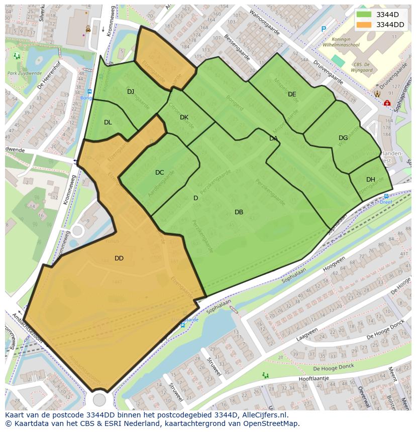 Afbeelding van het postcodegebied 3344 DD op de kaart.