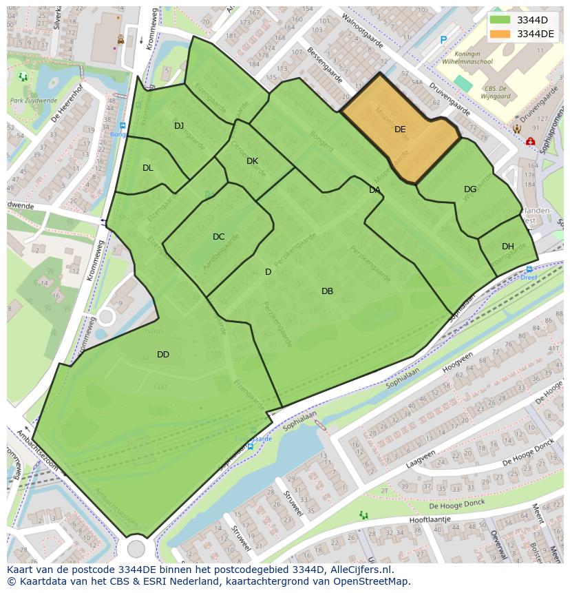 Afbeelding van het postcodegebied 3344 DE op de kaart.