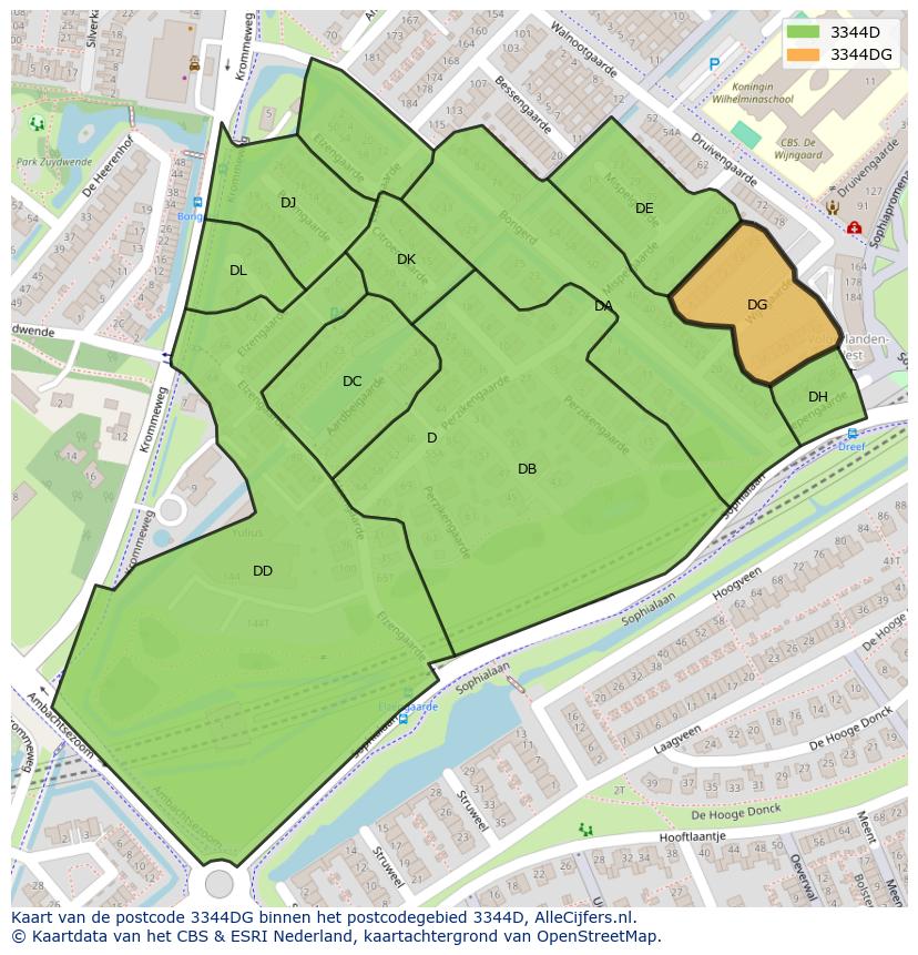 Afbeelding van het postcodegebied 3344 DG op de kaart.