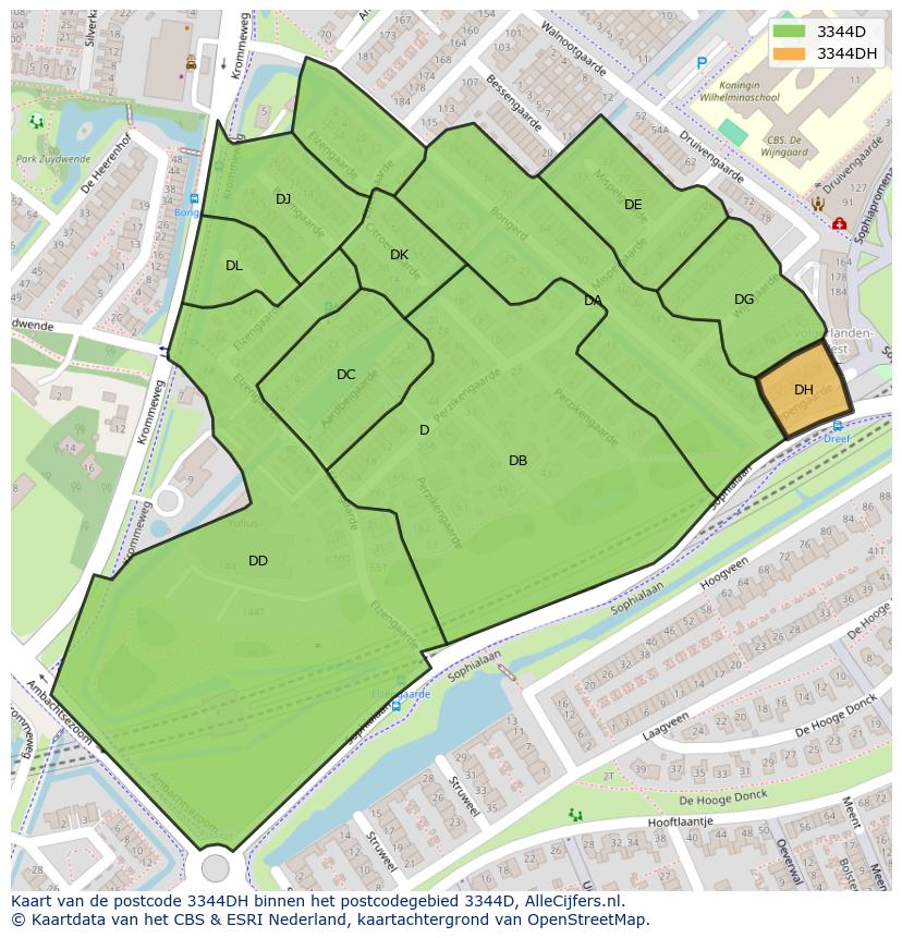 Afbeelding van het postcodegebied 3344 DH op de kaart.