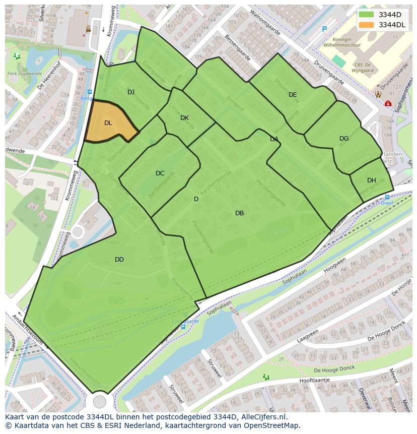 Afbeelding van het postcodegebied 3344 DL op de kaart.